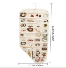 Beige 80 Pocket Double Side Hanging Jewelry Organizer Accessories Holder Storage picture