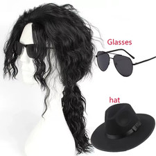 Michael Jackson Cosplay Wig Curly Black Hair Halloween Party Costume Hat Glasses picture