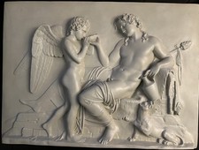 Cast Resin Wall Plaque, Bacchus offers Wine to Cupid - 27"W x 17" H picture