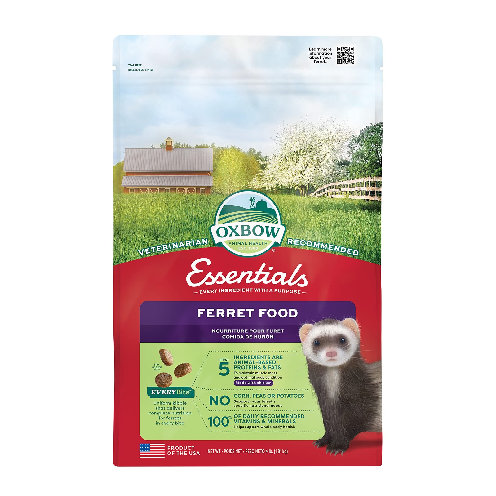 Oxbow Essentials Ferret Food, Vitamin & Mineral Rich Formula for Ferret, 4LBS Oxbow Essentials Ferret Food, Vitamin & Mineral Rich Formula for Ferret, 4LBS
