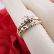VTG 14k YG .25 Ct Diamond Center Wedding Engagement Size 5.75 Fused Ring Set picture