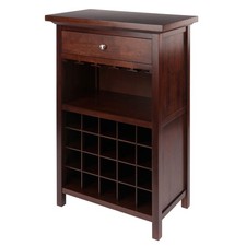 Walnut Finish Wooden Wine Rack Cabinet Storage Glass Holds 20 Bottles Vino Lover picture