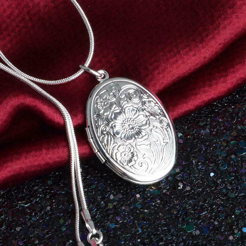 Elegant 925 Sterling Silver Flower Oval Locket Charms Fashion Pendant Necklace Elegant 925 Sterling Silver Flower Oval Locket Charms Fashion Pendant Necklace