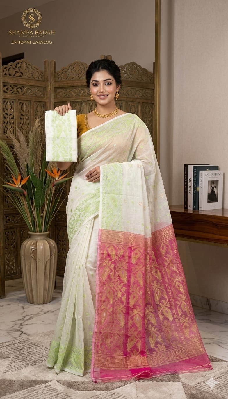 Women Traditional Bollywood Ethnic Wear Cotton Silk Hand made Jamdani Saree Women Traditional Bollywood Ethnic Wear Cotton Silk Hand made Jamdani Saree