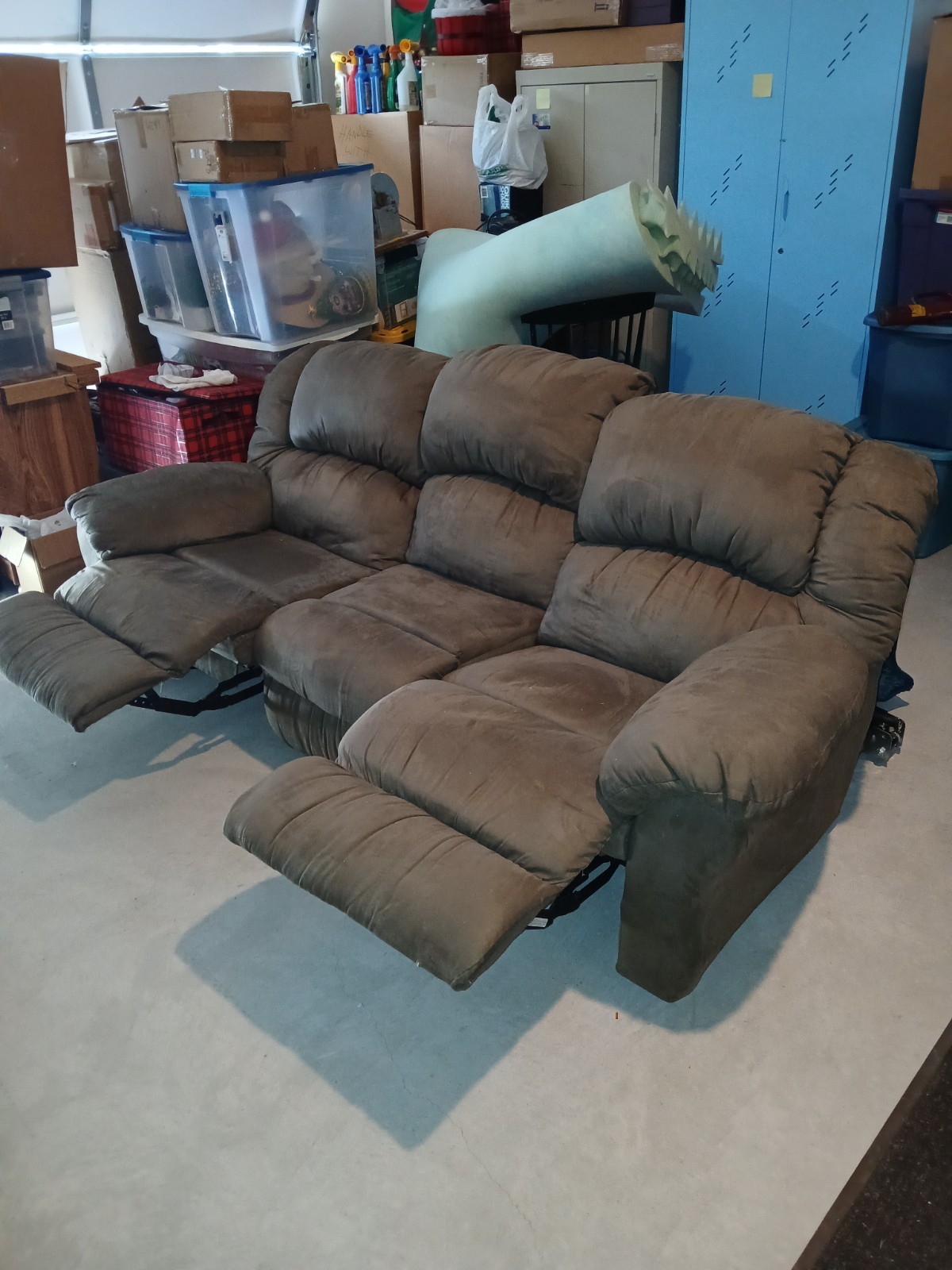 Dual recliner sofa for living room brown suede 85"longx48" tall