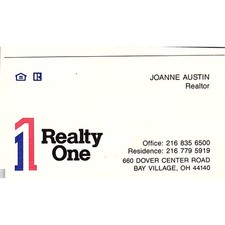 Joanne Austin Realtor Realty One Bay Village Ohio Vintage Business Card SD9-B13 picture