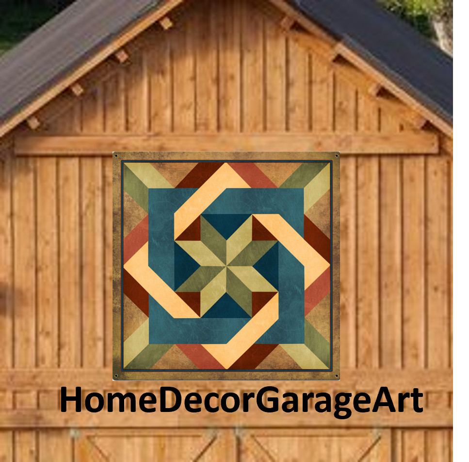Barn Quilt Art Metal Sign, Box In Box Earth Tone, Pennsylvania Dutch Amish Barn Quilt Art Metal Sign, Box In Box Earth Tone, Pennsylvania Dutch Amish