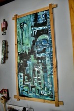 Original Art Framed with Cedar Wood Signed / Abstract Acrylic picture