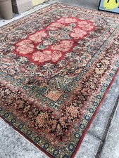 Antique Kirman Oriental Rug 11’8” X 8’8”Rare Design Handmade Pink Carnations picture