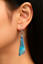 Innovation Jewelry Silver Tone Teardrop Turquoise Bezel Hook Dangle Earrings picture