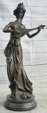 Fine Art Collectible Bronze Sculpture of a Music Loving Woman Playing Banjo picture