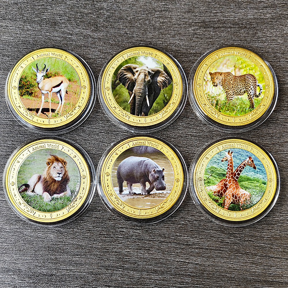 6pcs/set African Animal Golden Challenge Coins Fans Collectibles Ornament Medals 6pcs/set African Animal Golden Challenge Coins Fans Collectibles Ornament Medals
