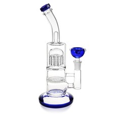 10" Blue Heavy Glass Bong Shisha Percolate Hookah Water Pipe w/ 14mm Bowl picture