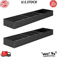 NEW 12x2x1FT Galvanized Metal Raised Garden Bed Kit Outdoor Planter Box Black picture