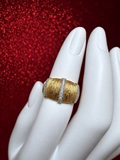 Vintage 18K Yellow Gold Natural Diamond Bombé Cigar Band Ring Mexico Sz 5.5 picture