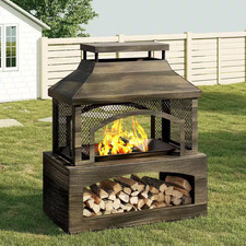 37 In. Steel Outdoor Wood Burning Fireplace with Wood Storage Rectangular Freest picture