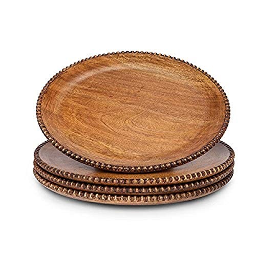 NEW -  GG Collection S/4 Mango Wood Beaded Charger Other Decor, 14InL x 14InW x