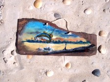 Wide Mouth Bass hand painted on slate-Rock Painting-Original fish wall art picture