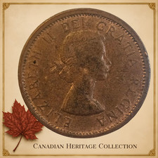1964 Canada 1 Cent Queen Elizabeth II  – RARE -Last Year of the "Young Queen" picture