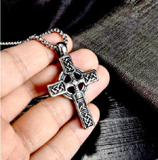 Large Solid CELTIC CROSS IRISH KNOT Pendant 925 Sterling Silver 22" necklace MEN picture