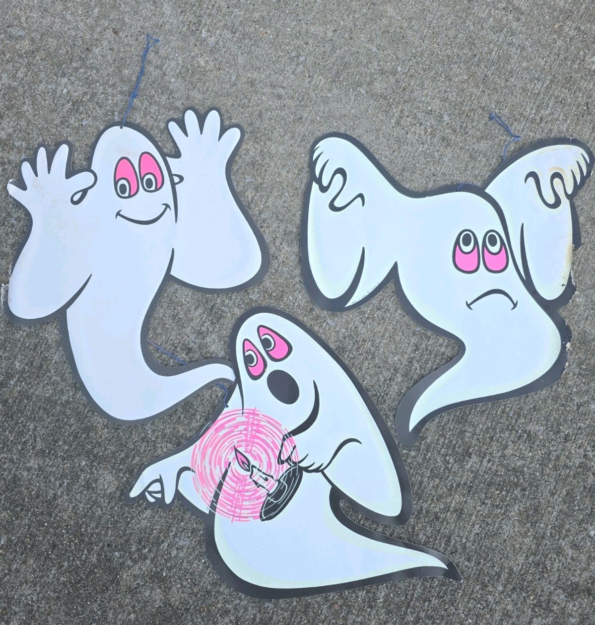 3 Vintage Beistle Co. Glow-In-The-Dark Ghost Die-Cuts Halloween Décor USA 