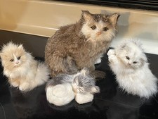 Cat Kitty Decor Handmade Real Fur White Calico Figurine Lot 4 pcs Life-Like picture