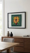 Original Guna textile art-Panama Mola hibiscus flower-framed-handmade folk art picture
