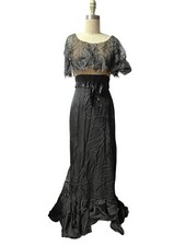 Vtg 1950s Fred Perlberg Black Gothic Romantic Lace Chiffon Maxi Formal Dress picture