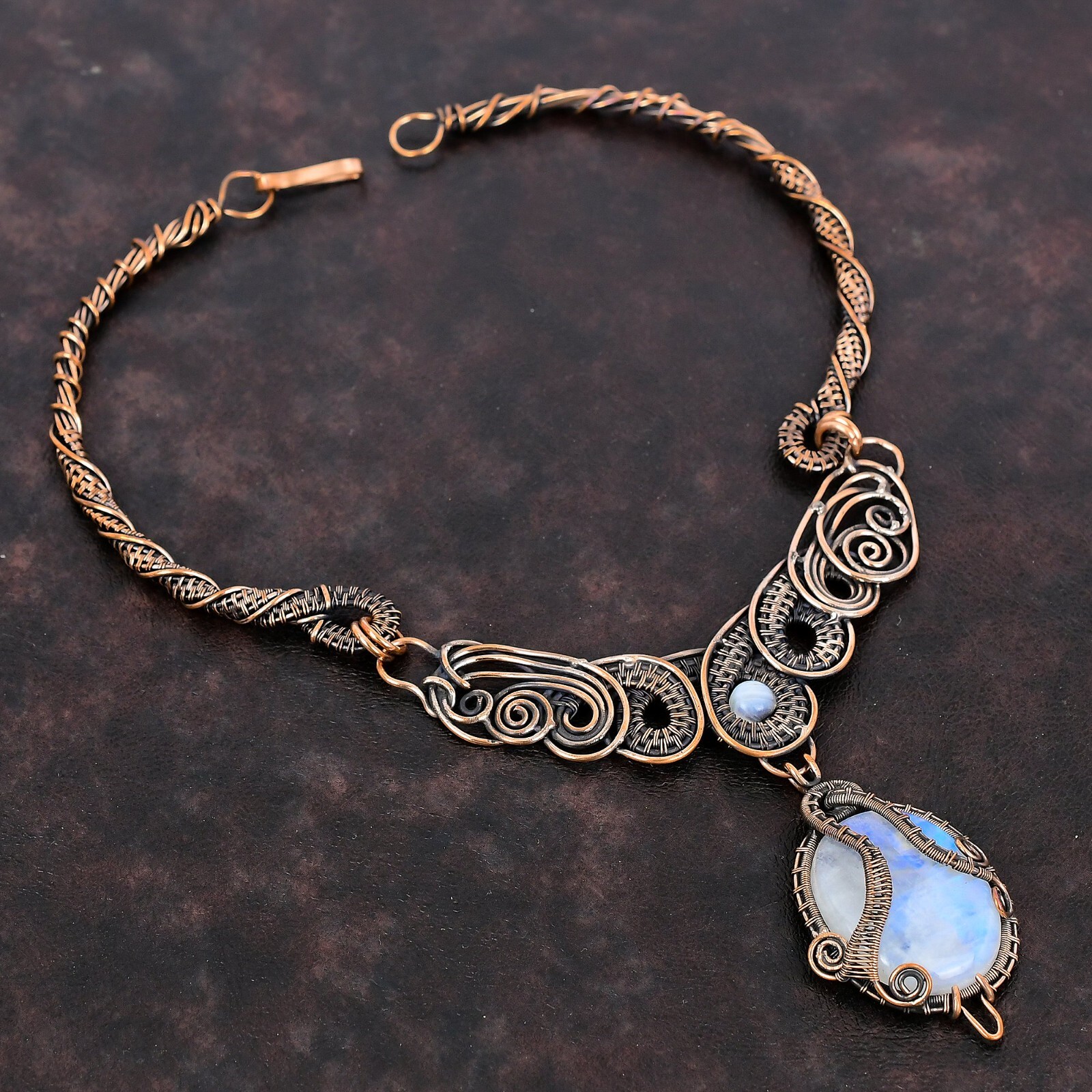 Rainbow Moonstone Jewelry Copper Love Gift Wire Wrapped Chain Necklace 18.0" Rainbow Moonstone Jewelry Copper Love Gift Wire Wrapped Chain Necklace 18.0"