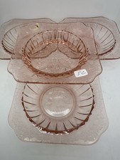 Set Of 4 pink depression glass Jeanette Adam  Bowls 6” Square FREE SHIPPING picture