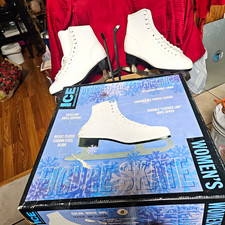Women’s Figure Ice Skates Size 8 White/Black Lace-Up Stiff Padded Tongue i.c.e. picture