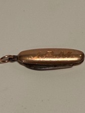 14k  and Steel Vintage Monogram Engraved Miniature Folding "Pocket Knife" Charm picture