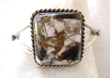 NWT Navajo Augustine Largo Bracelet White Buffalo w/Bronze 925 Sterling Silver picture