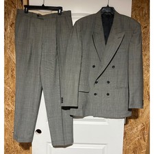 Burton Menswear Grey Glen Plaid Double Breasted Suit 40L Jacket 36R Pants Wool picture