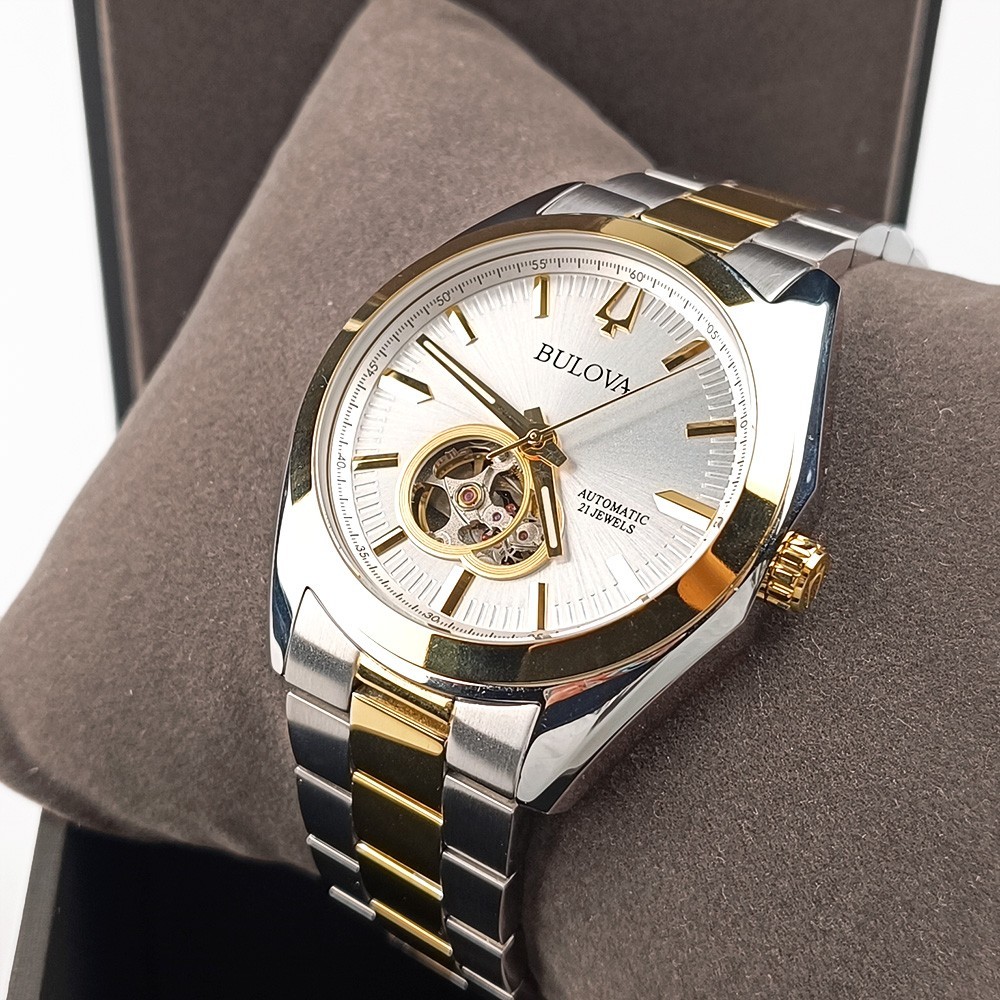 Men's Bulova Surveyor 98A284 Silver-Gold Dial Two-Tone Stainless Automatic Watch Men's Bulova Surveyor 98A284 Silver-Gold Dial Two-Tone Stainless Automatic Watch