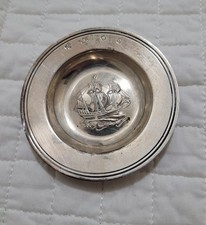 Antique Continential Sterling Silver Mayflower Armada Tall Ship Nut Dish 3" picture