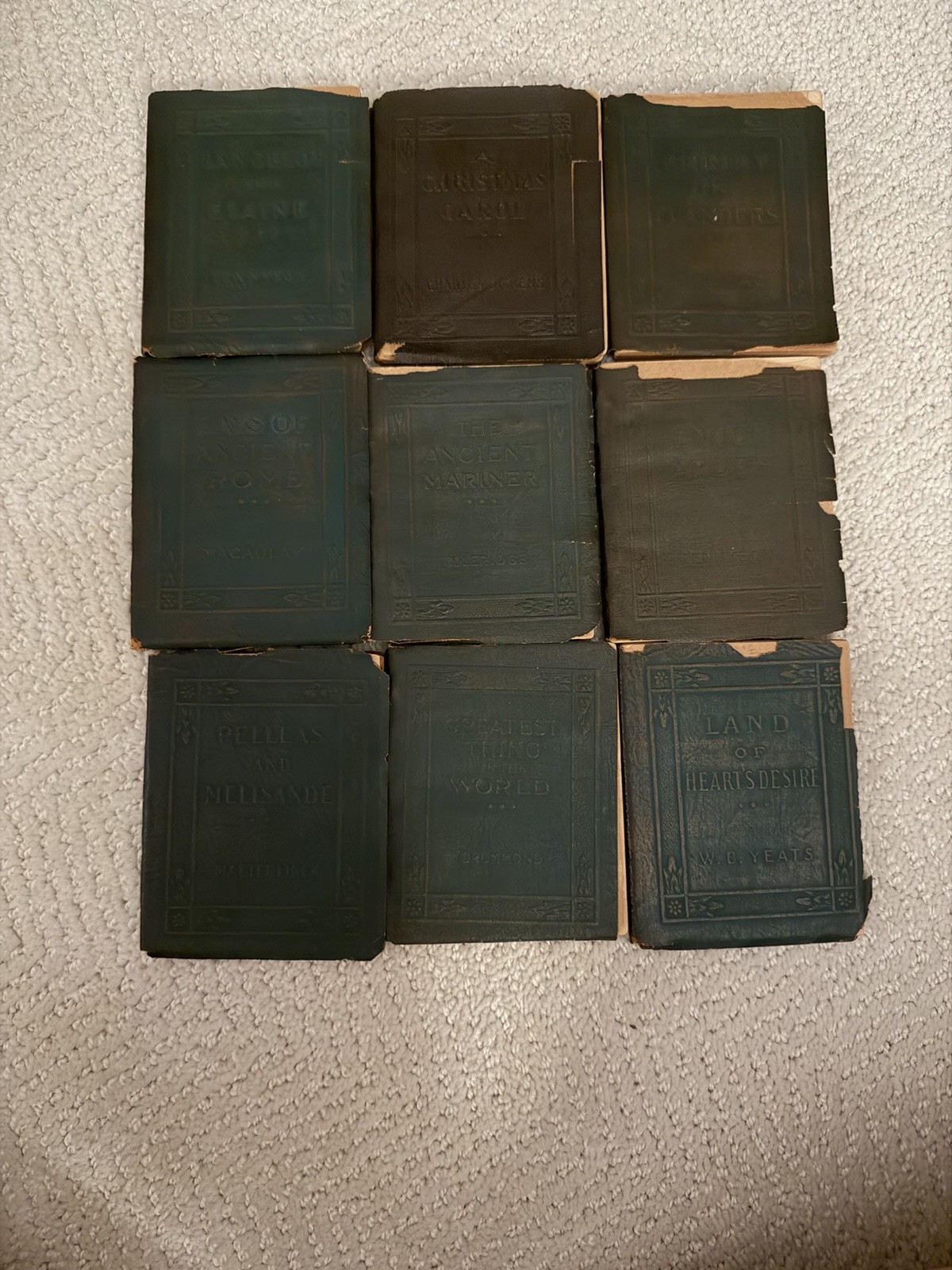 Antique 9 Little Leather Library Book Collection - 1921 Very Unique