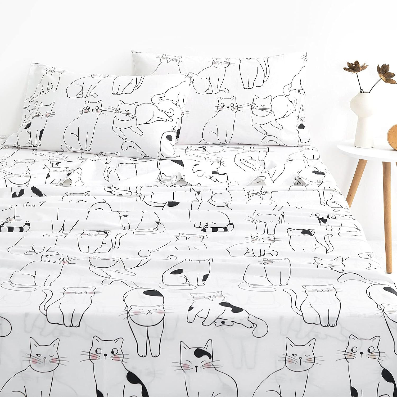 - Cats Bed Sheets, 100% Cotton, 4-Piece Sheet Set, Cute Cat Kitty Kitten Animal - Cats Bed Sheets, 100% Cotton, 4-Piece Sheet Set, Cute Cat Kitty Kitten Animal