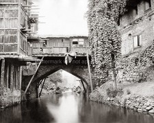 Srinagar India Marqual Canal Bridge Buildings Boats Waterway Vtg. Photo 19thC. picture