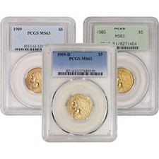 US Gold $5 Indian Head Half Eagle - PCGS MS63 - Random Date and Label picture