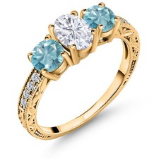 18K Yellow Gold Plated Silver 3-Stone Ring Set with Moissanite (2.72 Cttw) picture
