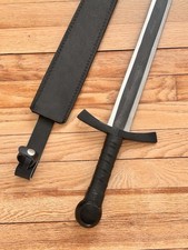 40” Rustic Broad Sword High Carbon Steel Full Tang Medieval Sharp Leather Sheath picture