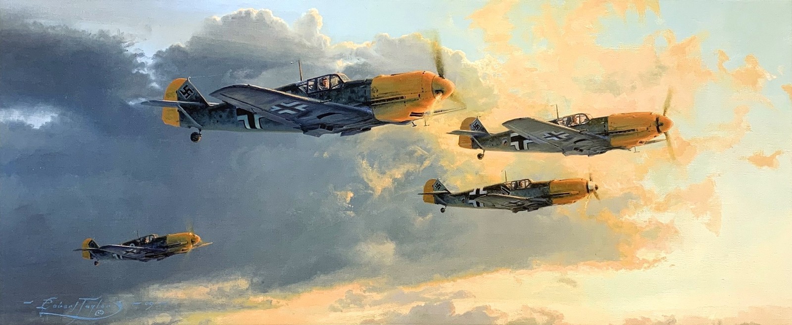 Dawn Eagles Rising by Robert Taylor art print autographed by 3 Luftwaffe Aces Dawn Eagles Rising by Robert Taylor art print autographed by 3 Luftwaffe Aces