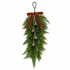 24.19" Artificial Norfolk Pine Christmas Wreath Bows Bells Hanging Holiday Decor picture