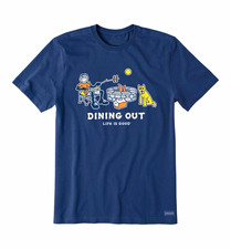 Life is Good Crusher Men's XXL Blue Dining Out Graphic Crew Neck T-Shirt picture