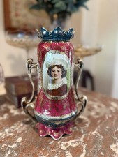 Antique Royal Vienna Germany 10” Portrait Vase Pink Cobalt Gilt Ornate Handles picture