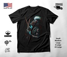 Punk Skeleton Drummer Mohawk T-Shirt Black Unisex S-2XL picture