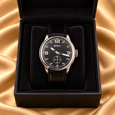 Breil Milano Men's Quartz Analog Watch Black Dial Leather Strap 42mm Box picture