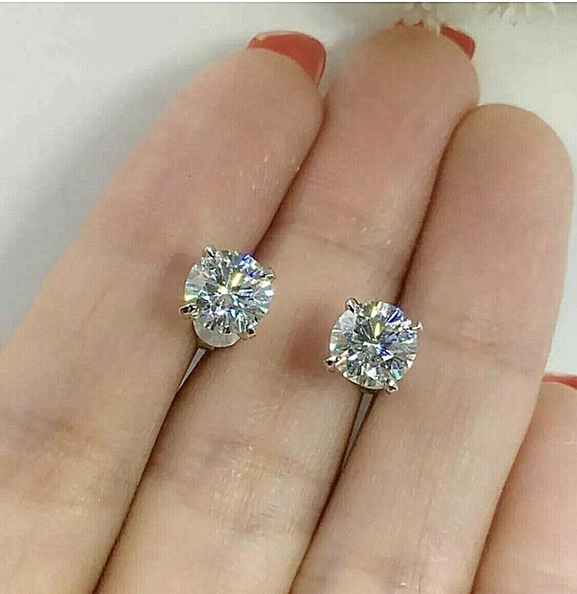 5.00 Ct Brilliant Round Cut Lab Created VVS1/D Stud Earrings 14K White Gold 8mm 5.00 Ct Brilliant Round Cut Lab Created VVS1/D Stud Earrings 14K White Gold 8mm