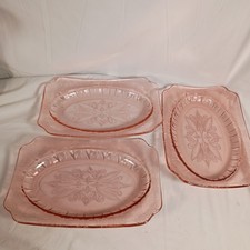Vintage Large Blush Pink Platter Dish  Tray 11.5" Depression Glass Lot Of 3 picture